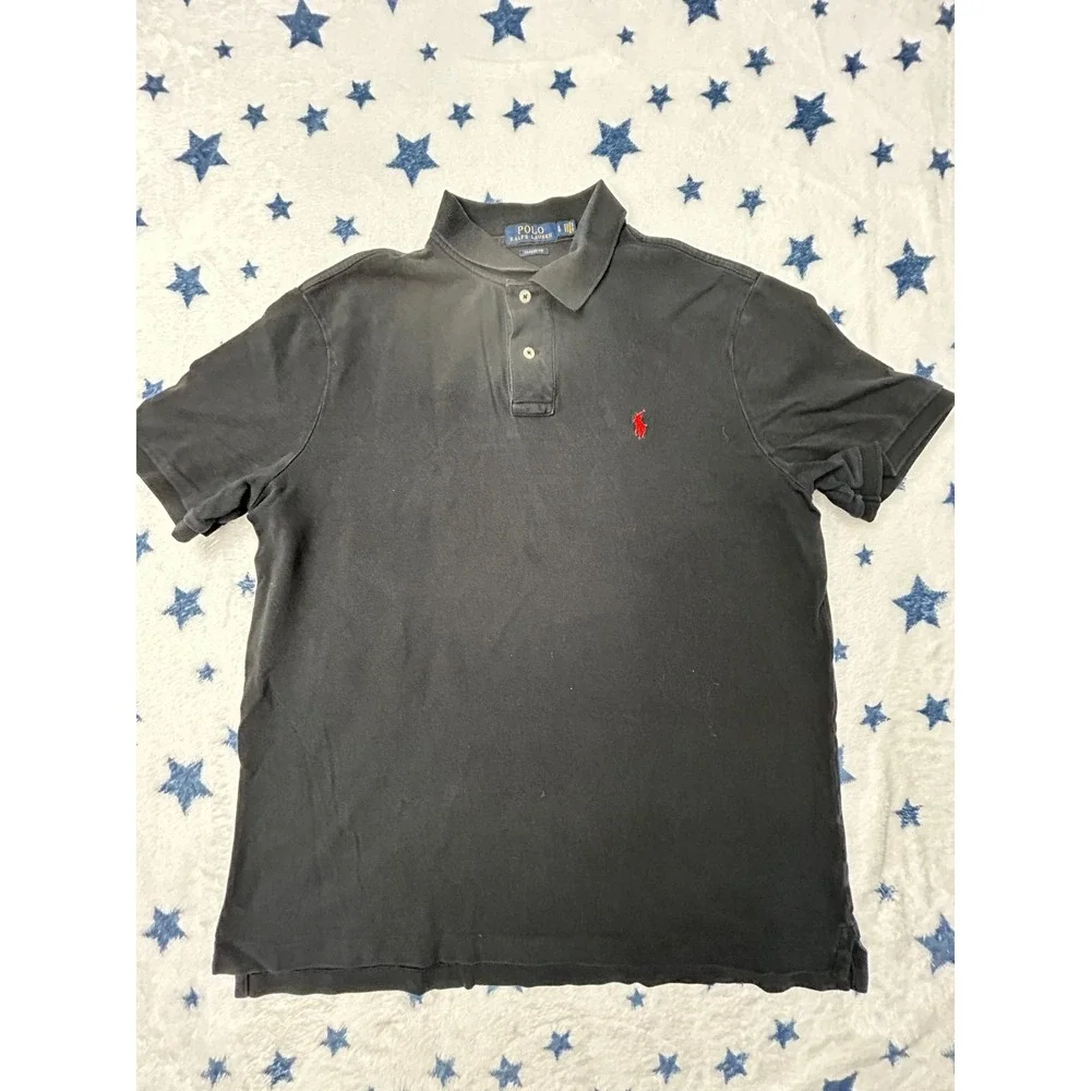 Polo Ralph Lauren Polo Shirt Mens L Black Classic Fit Red Pony Short Sleeve